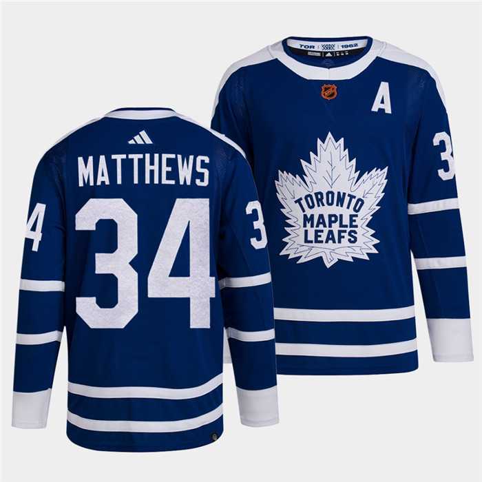 Men%27s Toronto Maple Leafs Black #34 Auston Matthews Blue 2022 Reverse Retro Stitched Jersey Dzhi